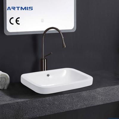 China Matt White Modern Bathroom Vessel Sink Countertops Porcelain Modern Wash Basin Counter Top Art Ceramic Hand Sink for sale