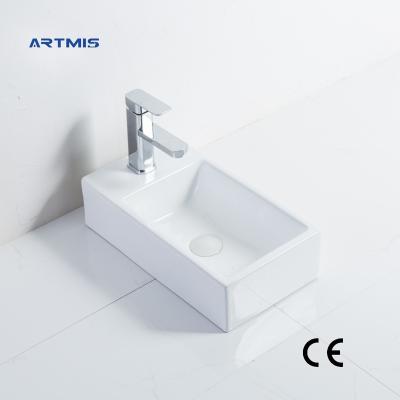 China Modern Ceramic Countertop Art Basin Glossy White Bathroom Sink Modern Bathroom Drop Down Rectangle Ceramic Hand Sink for sale