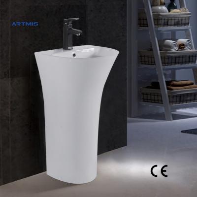 China Modern Unique One Piece Floor Standing Modern White Ceramic Pedestal Sink for sale