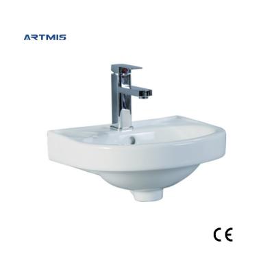 China Modern Solid Outdoor Bathroom Wall Hung Basin Wall Hung Vanity Porcelain Cera Lavatory Sink for sale