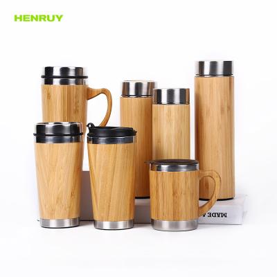 China 450ml Stainless Steel Coffee Travel Mug Eco Friendly Sustainable Custom Bamboo Mug With Lid And Handle For Office for sale