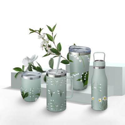 China Sustainable powder coating embossed customized 260ml/350ml/470ml/590ml/880ml sublimation mugs drinkware set with lids for sale