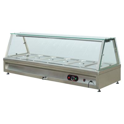 China AISI201 or AISI304 Stainless Steel Bain Marie Customized Design 6 Pans Table Top Electric Bain Maries With Glass Sneeze Guards and Blubs for sale