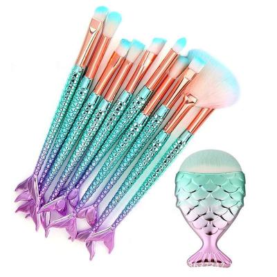 China Angular Blush Mermaid Makeup Brush Set 11 Pieces 3D Mermaid Makeup Brush Eyeshadow Eyeliner Blush Brush for sale