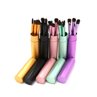 China Angular Blush Travel Portable Mini Eye Makeup Brushes Set Private Label 5pcs Smudge Eyeshadow Eyeliner Eyebrow Brush 6 Colors for sale