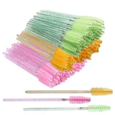 China Disposable Eyelash Extension Brush Eyelash Makeup Brushes Applicators Crystal Handle Glitter Mascara Wands for sale