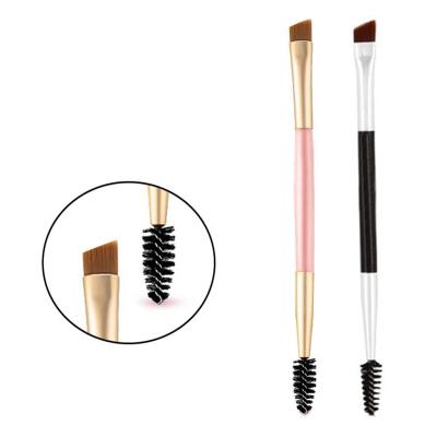 China Eyeshdow Logo Double Ended Angled Eyebrow Brush Spoolie Comb Brow Strands Custom Side Makeup Brushes for sale