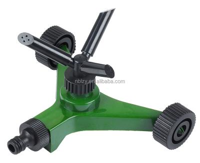 China Soft Grip Adjustable 3 Arm Plastic Rotary Sprinkler With Wheel Base for sale