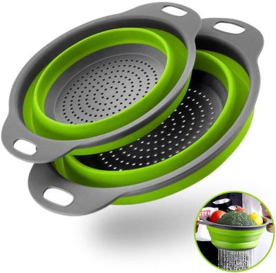 China Viable Collapsible Round Silicone Kitchen Vegetable And Fruit Strainer Basket for sale