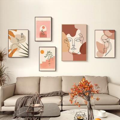 China Free Sample Waterproof Mid Century Bedroom Decoration Painting Abstract Art Painting Canvas Unframed Wall Art for sale