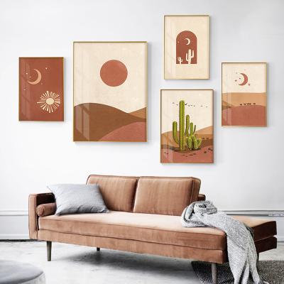 China Bohemia Style Factory High Resolution Printing Hot Desert Sun And Moon Wall Art Picture Frame Living Room Painting Poster for sale