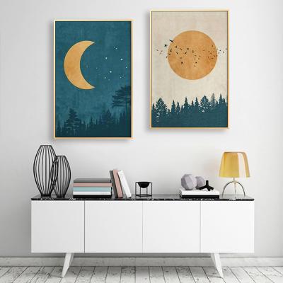 China waterproof & Dustproof Nordic Moon and Sun Forest Study Room Living Room Hanging Pictures Cuadro Canvas Decorative Painting for sale