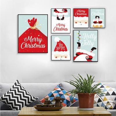 China High Resolution Printing Modern Paintings Santa Claus Elk Snow Canvas Wall Art Picture Home Living Room Decor Cartoon Christmas Wall for sale