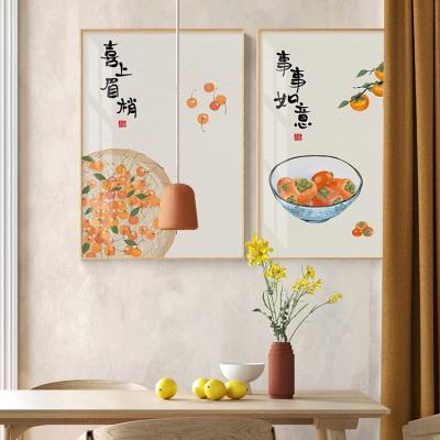 China Unframed High Resolution Printing Canvas Painting Fruit Lucky Words Decorative Painting Chinese Style Home Picture Wall Decoration for sale