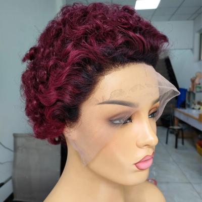 China Hot Selling Alia Curly Wigs Curly Color Red Blonde Pixie Cut Lace Wigs High Quality Short Curly Pixie Cut Wigs Brazilian Roman Hair for sale