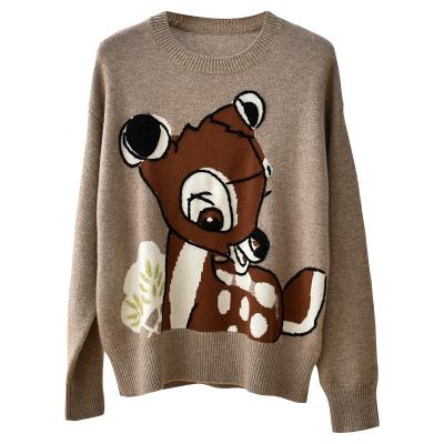 China Anti-wrinkle factory ready to ship autumn winter cashmere women knit lovely pullovers deer jacquard knitted tops ladies pure cashmere sweaters for sale