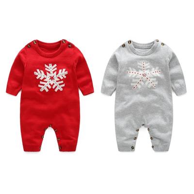 China Anti-wrinkle Baby Christmas Sweater Romper Knitted Snow Overalls Outfits Long Sleeve Crewneck Toddler Overalls For Boys Girls for sale