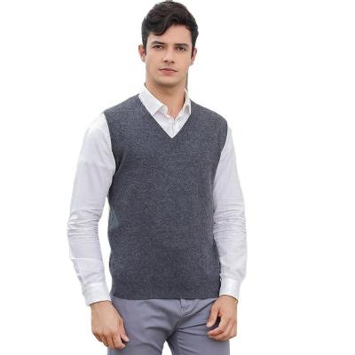 China Anti-Wrinkle Men's Cashmere Wool Blend Relax Fitted V-Neck Vest Sweater Knit Sleeveless Pullover for sale