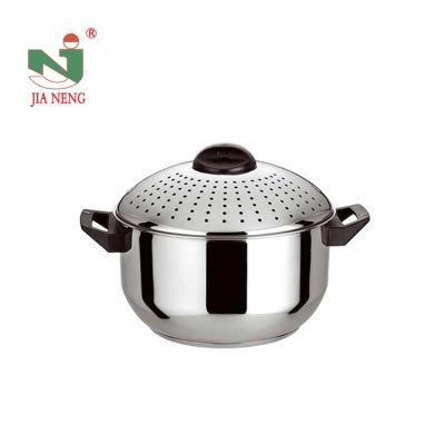 China Factory Supply Kitchen Equipment Household Two-Ear Stainless Steel Noodle Stocked Pot With Strainer Cover for sale