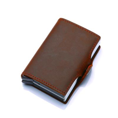 China RFID Blocking Protects Manufacturer Customized Logo RFID Double Layer Blocking Genuine Leather Front Pocket Wallet Mens Credit Card Holder Wallet for sale