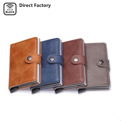 China RFID Blocking Protects Manufacturer Customized Wholesale Genuine Leather Auto Anti-theft Credit Card Holder Gift For Friend Father Husband for sale