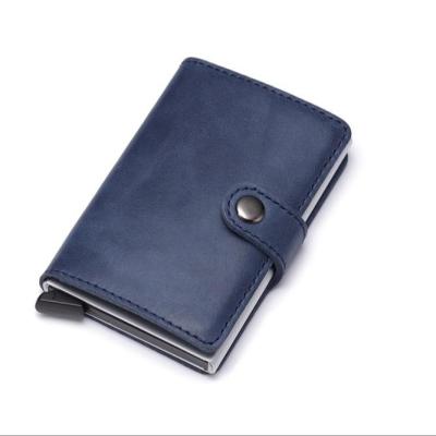 China RFID Blocking Protects 2020 New And Hot Selling High Quality Genuine Leather RFID Blocking Box Case Credit Card Holder Aluminum Wallet Custom for sale