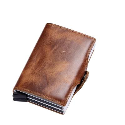 China 2020 New Arrival Hot Sale Dual Layer RFID Security Automobile Noise Blocking RFID Up Card Holder Leather Front Pocket Wallet For Men Women for sale