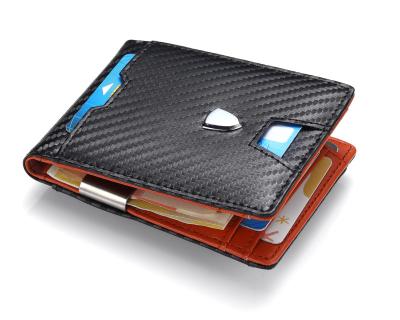 China Amazon Fashion Hot Trend High Quality Logo Luxury Carbon Fiber Leather Custom Made Front Pocket Bifold Wallet For Men Male Father Boy Gift for sale