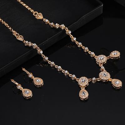 China CLASSIC Luxury Crystal Necklace Earrings Set Morocco Bride Wedding Jewelry Set For Ladies for sale