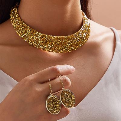 China BOHEMIA European and American diamond full metal jewelry set fashion necklace fake necklace earrings set for sale