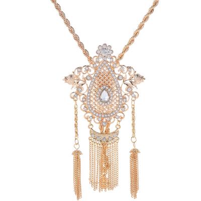 China Gold Vintage Necklace Metal Women Fashion Plated Crystal Necklace Pendant Wholesale Ethnic Boho for sale