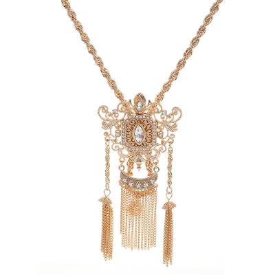 China Wholesale Ethnic Crystal Necklace Jewelry Ethnic Fashion Vintage Style Gold Plated Necklace For Lady for sale