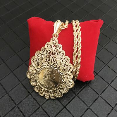 China French Royal Necklace Pendant Napoleon Figure Gold Ethnic Round Necklace Flower Shape Jewelry Pendants for sale