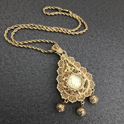 China Bistratal Long Chain Pendant Necklace Algeria Coin Dubai Ethnic Luxury Jewelry Necklace For Women for sale