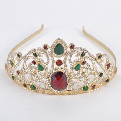 China Fashion Gold Wedding Hair Accessories Colorful Stone Tiaras For Girls Crowns Bridal Jewelry for sale