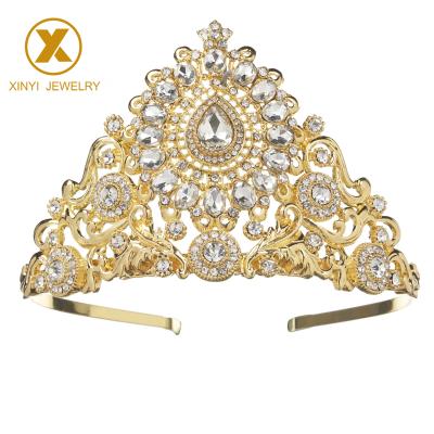 China Wedding Party Banquet Wedding Gift Glitter Style Christmas Moroccan Gold Crown Fashion Women's Wedding Headwear for sale