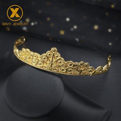 China Vintage Fashion Gold Wedding Garment Headdress Hair Ornament Hollow Metal Crown Headband Open Bride Gift for sale