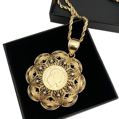 China 1862 Classic Napoleon III CLASSIQUE French Empire Coin Pendant with Floral Engraving Design and Hollow-out Collar for sale