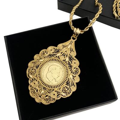 China CLASSIQUE 1862 French Napoleon III Empire Metal Coin Pendant With Ornate Engraving Design Wedding Decoration Necklace for sale