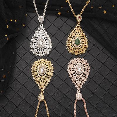 China CLASSIC Moroccan Long Gold Pendant Necklace Flower Shaped Jewelry Muslim Ethnic Wedding Wholesale for sale