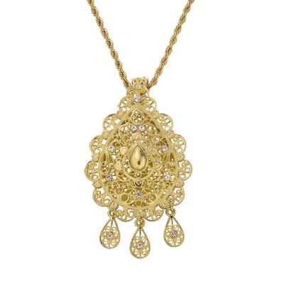 China Party Wedding Gift Banquet Gold Moroccan National Fashion Woman Diamonds Necklace Wedding Antique Pendant Jewelry for sale