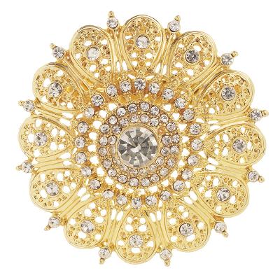 China ALLOY Metal Flower Shaped Brooch Pin Classic Crystal Brooch Gold Rhinestone Ladies Accessories Gold Brooch Pin for sale