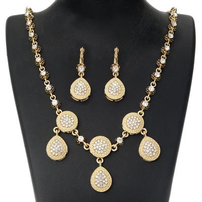 China Alloy Metal Arabic Crystal Jewelry Ladies Wedding Gold Handmade Headwear Jewelery Set Necklace Earring Two Piece Set for sale