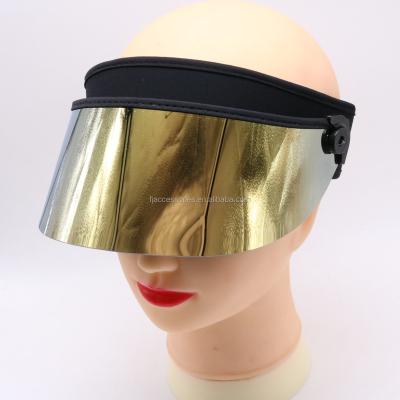 China New Arrival Character Anti UV Protection Heat And Scratched Shorts Mounted Gold Visor Cap PC Plastic Visor Hat Shield for sale