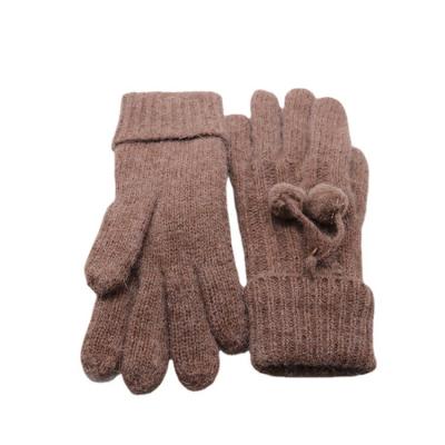 China Wholesale High Quality Winter Single Toe Brown Warm Womens Gloves Long Knitted Glove for sale