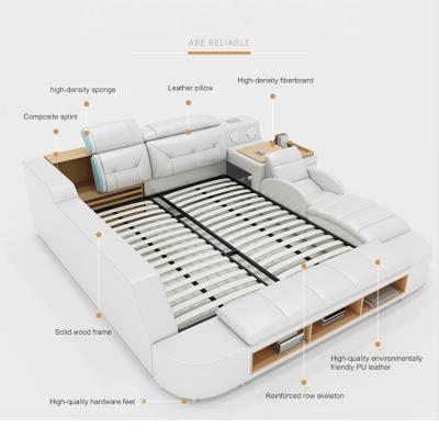 China 2021 Evergo Modern White Extendable Bedroom Furniture Leather Bed With Speaker USB Charger Massage Sofa Bed Sets for sale