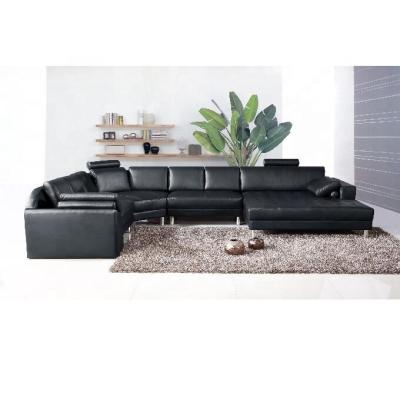 China Modern chocolate sofa living room sofa set genuine leather home used furniture U-shaped sectional sofa for sale