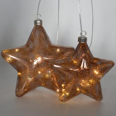 China Europe Brown Mercury Glass Star Glass Crafts With Led Lights For Christmas Decoration for sale