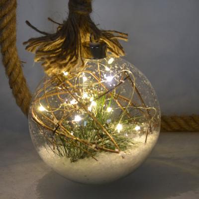 China Europe Hot Selling Hemp Rope Led Snow Light Glass Ball Christmas Tree Hanging Decoration for sale