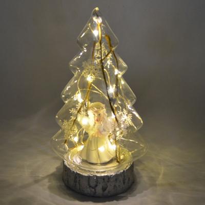 China Christmas decoration or gift angel statue inside glass christmas tree with led lights decoration for sale